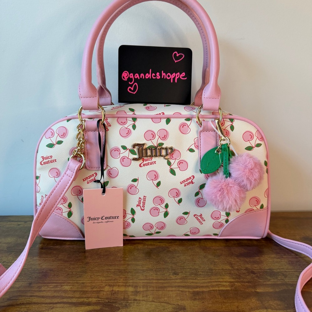 New Juicy Couture Cherry Girl Pink Satchel Crossbody Handbag Fruit Summer Cute